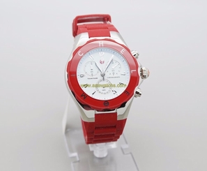 NEW MICHELE TAHITIAN JELLY BEAN RED SILICONE BAND CHRONOGRAPH WATCH-MWW12F000021
