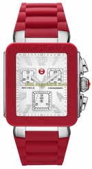 BRAND NEW MICHELE MWW06L000011 RED JELLY BEAN CHRONO SILVER CASE WOMEN'S WATCH