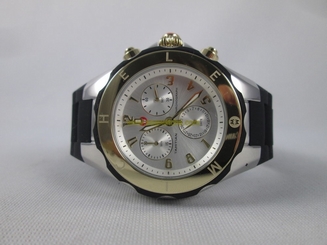 NEW Michele Large Tahitian Jelly Bean Black Two Tone Watch MWW12F000057