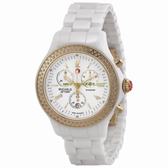 NEW Michele Women's MWW17B000007 Jetway White Gold Diamond Bezel Ceramic Watch