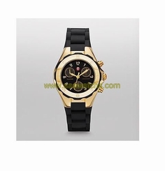 MICHELE TAHITIAN JELLY BEAN BLACK SILICONE+GOLD CHRONO DIAL WATCH-MWW12D000012