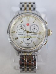 BRAND NEW MICHELE MWW23A000002 DIAMOND CHRONOGRAPH TWO-TONE GOLD & SILVER WATCH