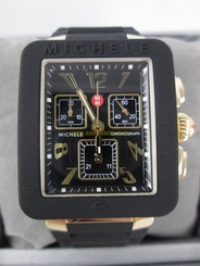 NEW Michele Jelly Bean Park Black & Gold Chronograph Watch MWW06L000015 Box