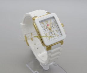 MICHELE PARK JELLY BEAN WHITE SILICONE+GOLD TONE,CHRONOGRAPH WATCH-MWW06L000013