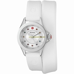 MICHELE WOMEN'S 25MM WHITE SILICONE BAND STEEL CASE QUARTZ WATCH MWW27B000003