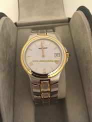 Movado Two Tone White Dial Stainless Steel Roman Numeral Mens Watch 81.E7.878
