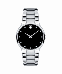 Movado Serio 0606490 Quartz Black Dial With 11 Diamond Markers Stainless Steel B