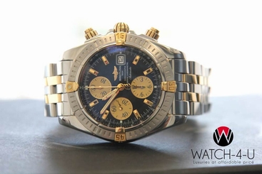  Breitling Chronomat Evolution B13356 Black 44mm 18k/Steel Bracelet Mens Watch+B