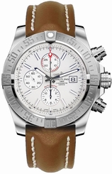 Breitling Super Avenger II Silver Chronograph Leather Men's Watch A1337111/G779