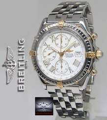 Breitling Crosswind Chronograph 18k Gold/Steel White Dial Mens Watch B13055