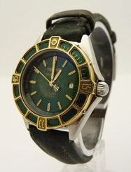 BREITLING D52065 18K GOLD BEZEL GREEN DIAL STEEL CASE LEATHER BAND
