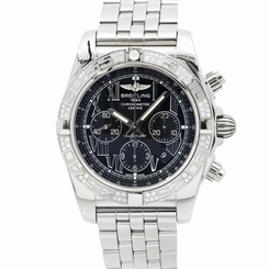 Breitling Chronomat 44 Steel Diamond Bezel Black Dial Mens Watch AB0110AA/B956