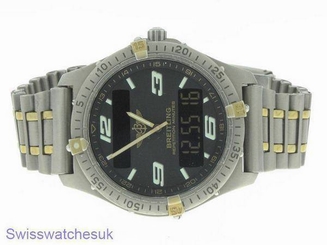 BREITLING AEROSPACE TITANIUM & GOLD MENS WATCH W/ BOX & PAPERS