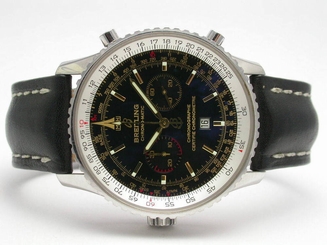 BREITLING A41350 NAVITIMER CHRONO-MATIC LIMITED EDITION SS BLK GILT DIAL WATCH