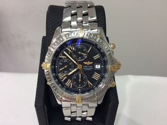BREITLING Ref. B13055 CROSSWIND 18K Y/G & S/S 43mm Black Dial Chronograph! Rare!