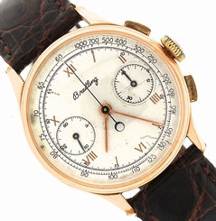 Vintage Men's Breitling Chronograph 18K Rose Gold Brown Crocodile 34mm 760 Watch