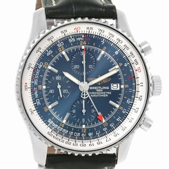 Breitling Navitimer World GMT Steel Blue Dial Black Strap Watch A24322