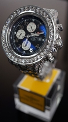 24Ct Diamond Breitling Super Avenger Black Authentic Watch ***HUGE SALE!!!!!!