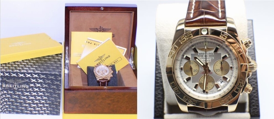 BREITLING CHRONOMAT 44 HB0110 18K ROSE GOLD LEATHER STRAP BOX & PAPERS