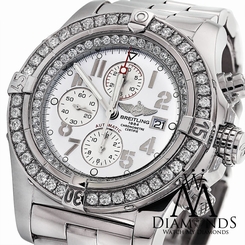 Breitling Super Avenger A13370 White Dial Diamond Authentic Luxury Watch