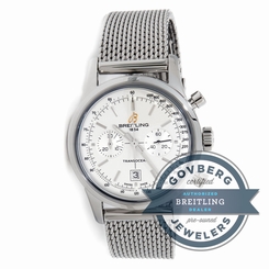 Breitling Transocean Automatic Date Chrono Steel Bracelet Watch A4131012G757