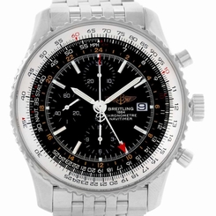 Breitling Navitimer World GMT Black Dial Steel Bracelet Watch A24322