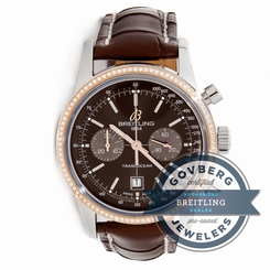 Breitling Transocean Chrono U4131053Q600 Auto Steel Gold Diamond Mens Watch Date