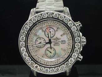 Brand New Mens Breitling Super Avenger 1 Row Big Diamond Custom Watch 22.55 Ct. 609207284826