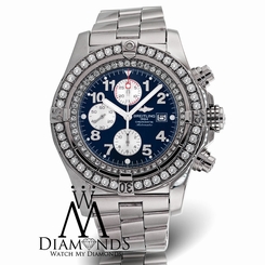 Diamond Breitling Super Avenger A13370 Blue Face Diamond Bezel Authentic Watch