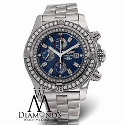 Diamond Breitling Super Avenger A13370 Blue Dial Diamond Bezel Authentic Watch