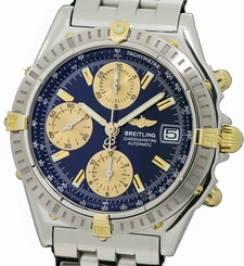 Pre-Owned Breitling Chronomatt Bikoro SS Blue/Gold Mens Auto Watch B147C36PA,MR