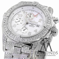 Breitling Super Avenger White A13370 15ct Fully Covered Diamond Authentic Watch 609207284826