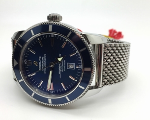 BREITLING SuperOcean Heritage 46 BLUE Face w/ Stainless Mesh Band A17320 w/ Box