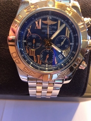 BREITLING Chronomat 44 CB011012 / Riviera Blue with Roman numerals / SS & 18k