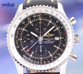 NEW Breitling Men's Navitimer World GMT 46mm Chrono Steel on Leather Black Face