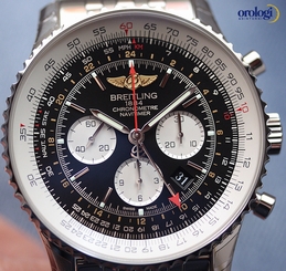(NEW) Breitling Men's Navitimer GMT 48mm Steel on Steel Bracelet Black Face