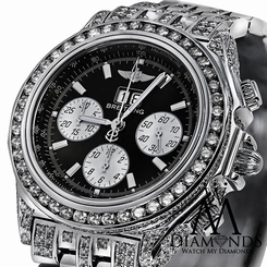 Mens Luxury Black Breitling Watch A44355 15 Carats Natural Diamond Video inside!