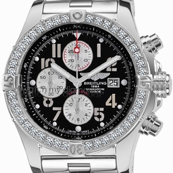 Breitling Super Avenger Aeromarine With 3.20 ct bezel black Stainless Steel