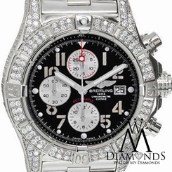 Men's Breitling Super Avenger Black Dial A13370 Watch With Certified Diamonds