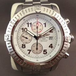 Breitling Super Avenger A13370 White Chronograph 48mm Dial Men's Watch with B&P 609207284826