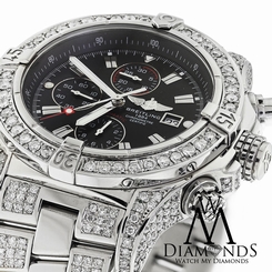 Breitling Super Avenger Black A13370 Covered Over 13Ct Diamond Authentic Watch 609207284826
