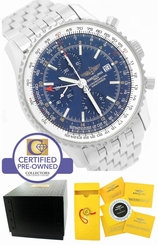 MINT Breitling Navitimer World GMT Stainless Blue 46mm A24322 Chronograph Watch