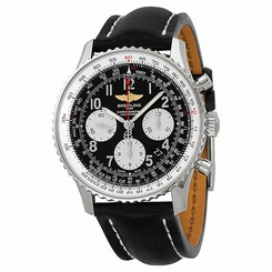 Breitling Navitimer 01 Chronograph Automatic Black Dial Black Leather Mens Watch