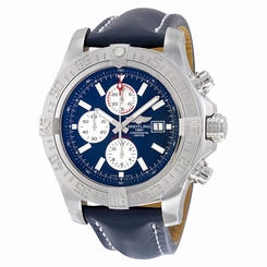 Breitling Super Avenger II Automatic Chronograph Blue Dial Blue Leather Mens