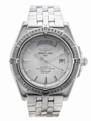 BREITLING WINDRIDER HEADWIND A45355 MENS WATCH AUTOMATIC DAY DATE WHITE DIAL SS