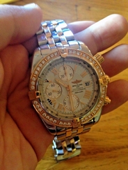 Breitling Chronomat 18k Rose Gold Stainless Steel Diamond Bezel Watch C13356