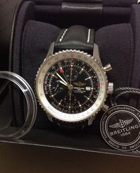 Breitling Navitimer World A24322 - Black Dial - Leather Deployment - B&P - 2015