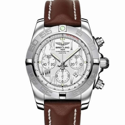Breitling Chronomat 44mm White Dial Leather Strap Steel Watch AB0110 List $7,710