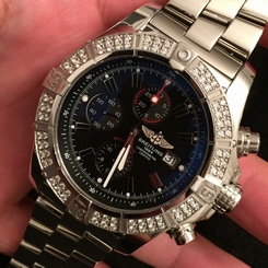 BREITLING SUPER AVENGER BLACK FACTORY 1.23ct DIAMOND BEZEL A13370 ALL PAPERS BOX