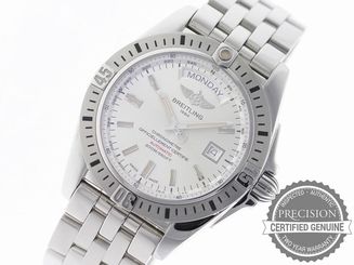 BREITLING GALACTIC MENS' 44 A45320 AUTOMATIC DAY DATE SILVER DIAL A45320B9/G797